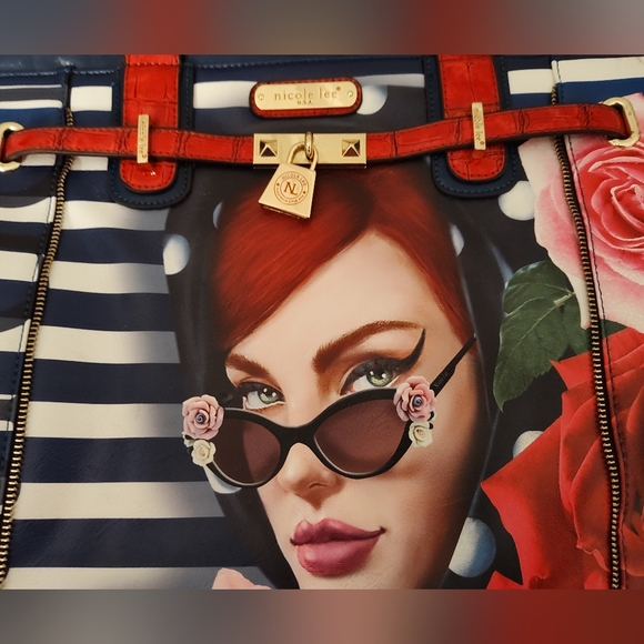 RARE! Nicole Lee women's retro 50s homage leather overnight bag/shoulder bag! - Picture 4 of 9